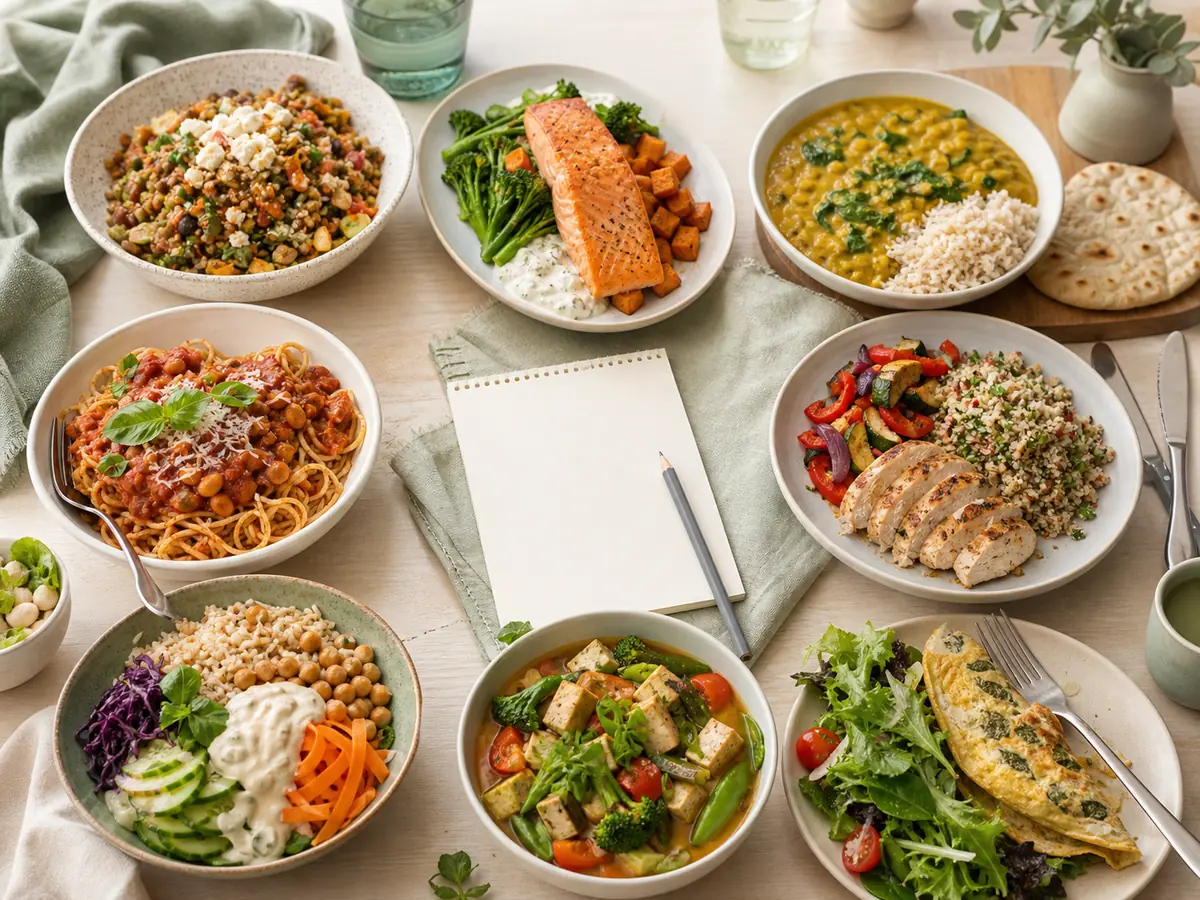 A varied week of planned whole-food meals