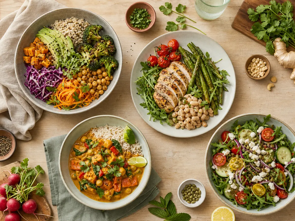 A selection of colourful whole-food recipes